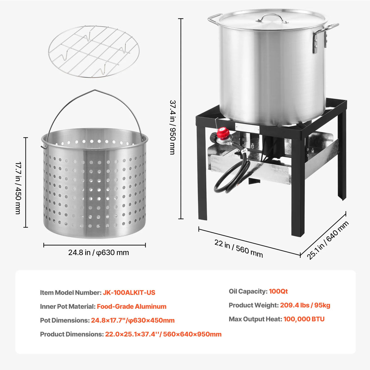 60/80/100Qt Seafood Boiling Kit with Strainer Cooking Set