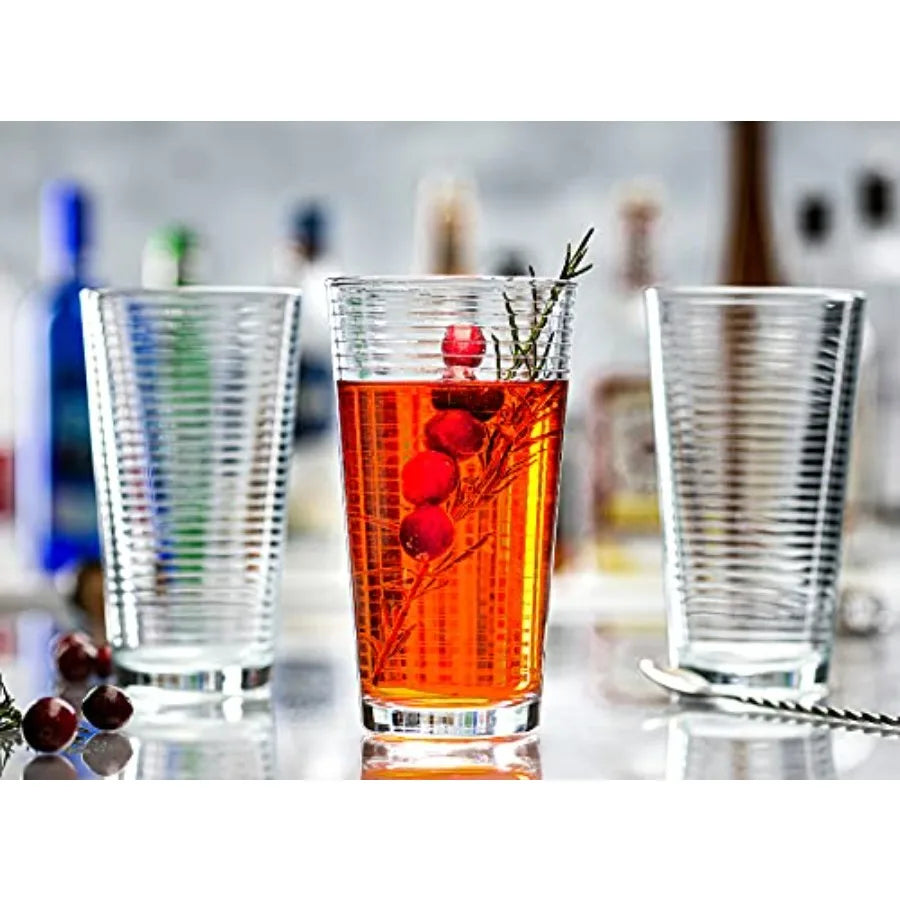 Set of 16 Drinking Glasses Includes 8 Cooler Glasses 17oz and 8 Rocks Glasses (13oz)