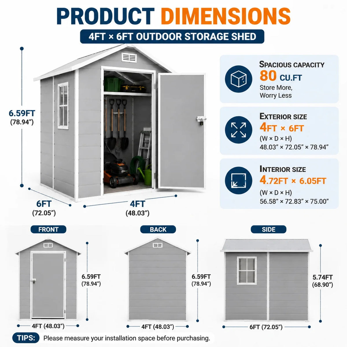 Weatherproof 4x6 Ft Shed With Floor, Lockable Door, Window Storage