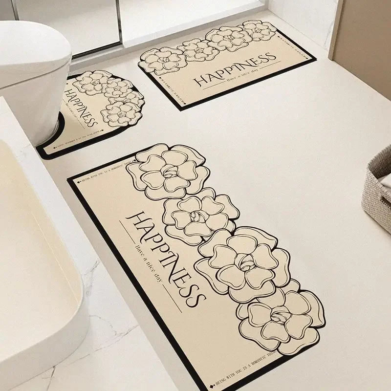 3pcs Bathroom Floor Mat Diatomite Toilet Floor Rug.