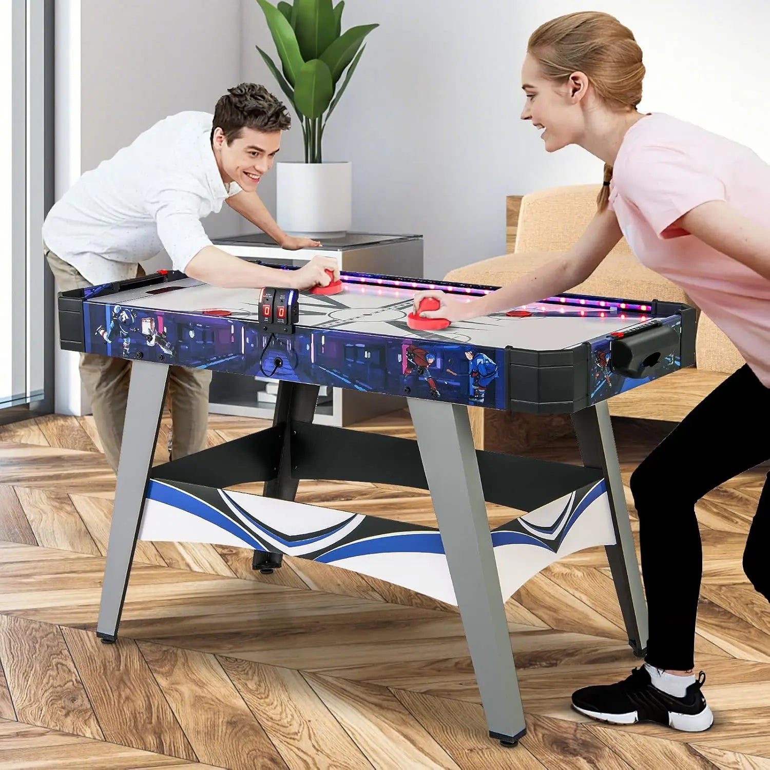 54' 12 Volt Air Hockey Table w/LED Scoreboard, Lights, 2 Pucks, 2 Pushers