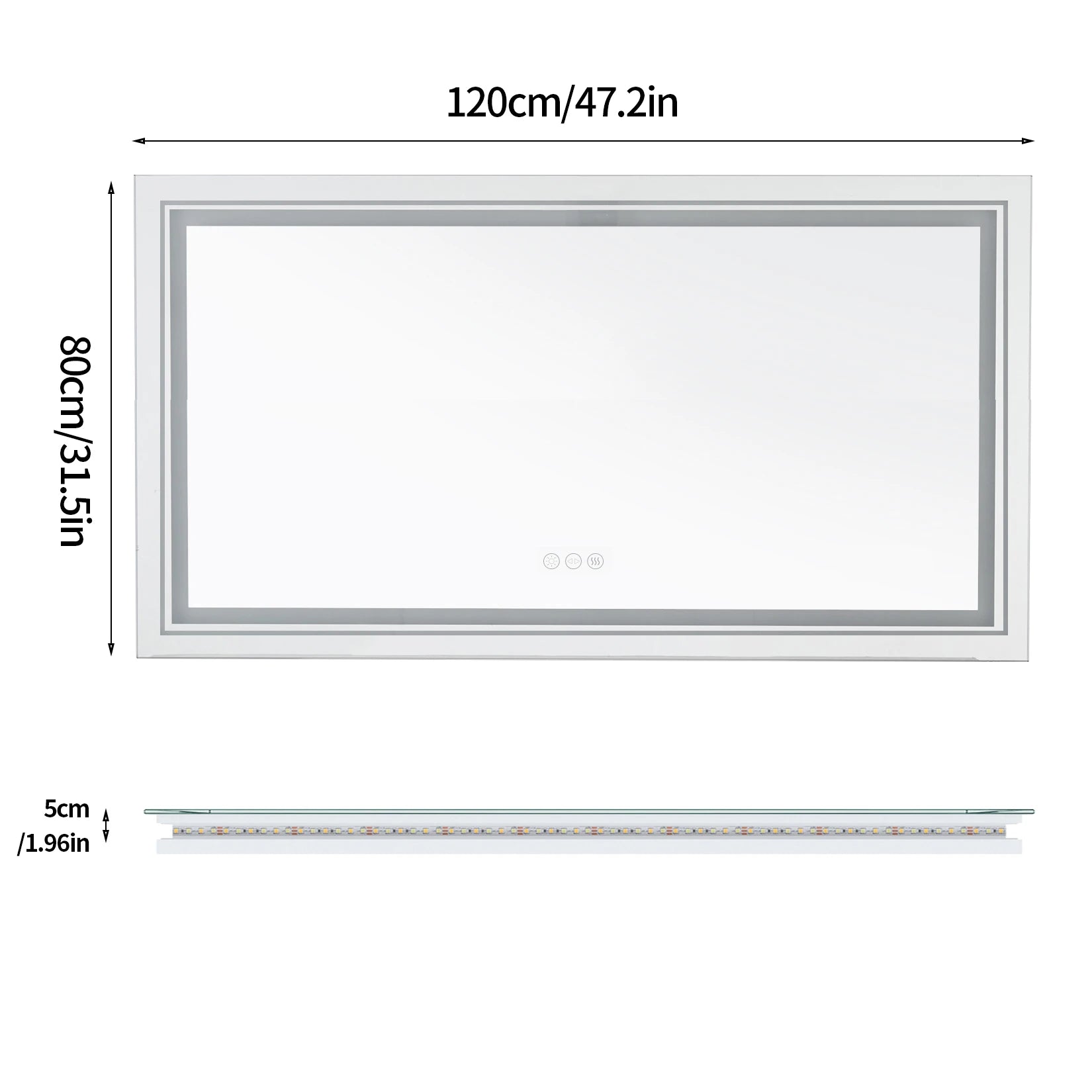 Jumbo-Large Illuminated LED Bathroom Mirror, Front and Backlit Lights, Wall Mounted,
