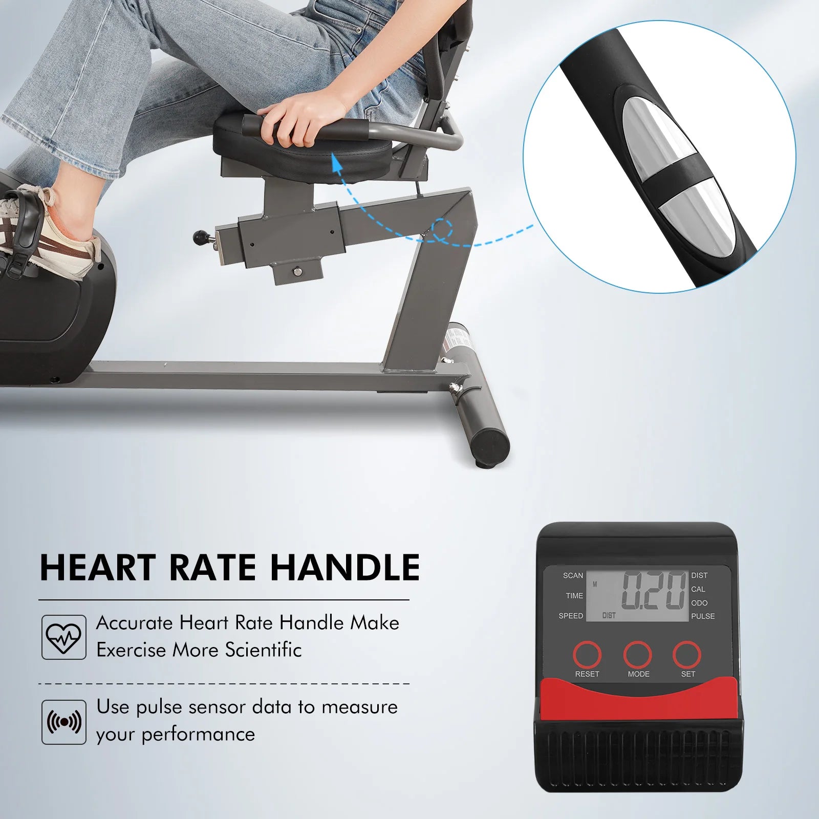 Recumbent Exercise Bike, Stationary Bike Sturdy Quiet 8 Levels