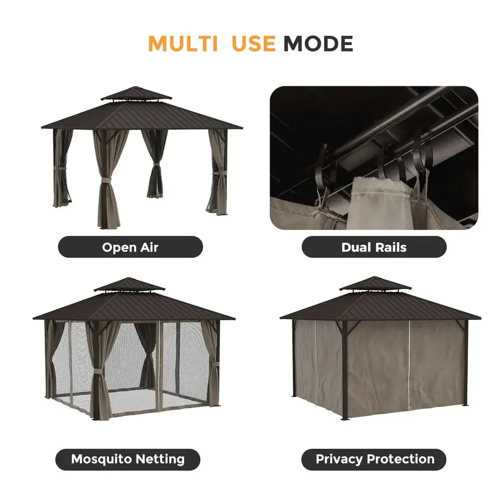 12x12 Outdoor Gazebo with Hardtop Roof, Double Galvanized Steel Roof Canopy