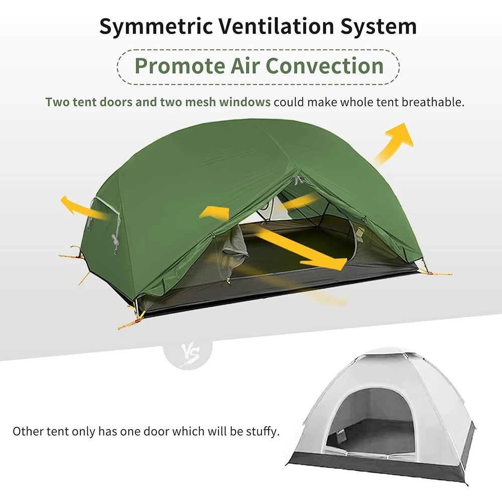 2 Person Tent 20D Nylon 210T Waterproof Ultralight Camping Hiking Tent with Mat Backpacking