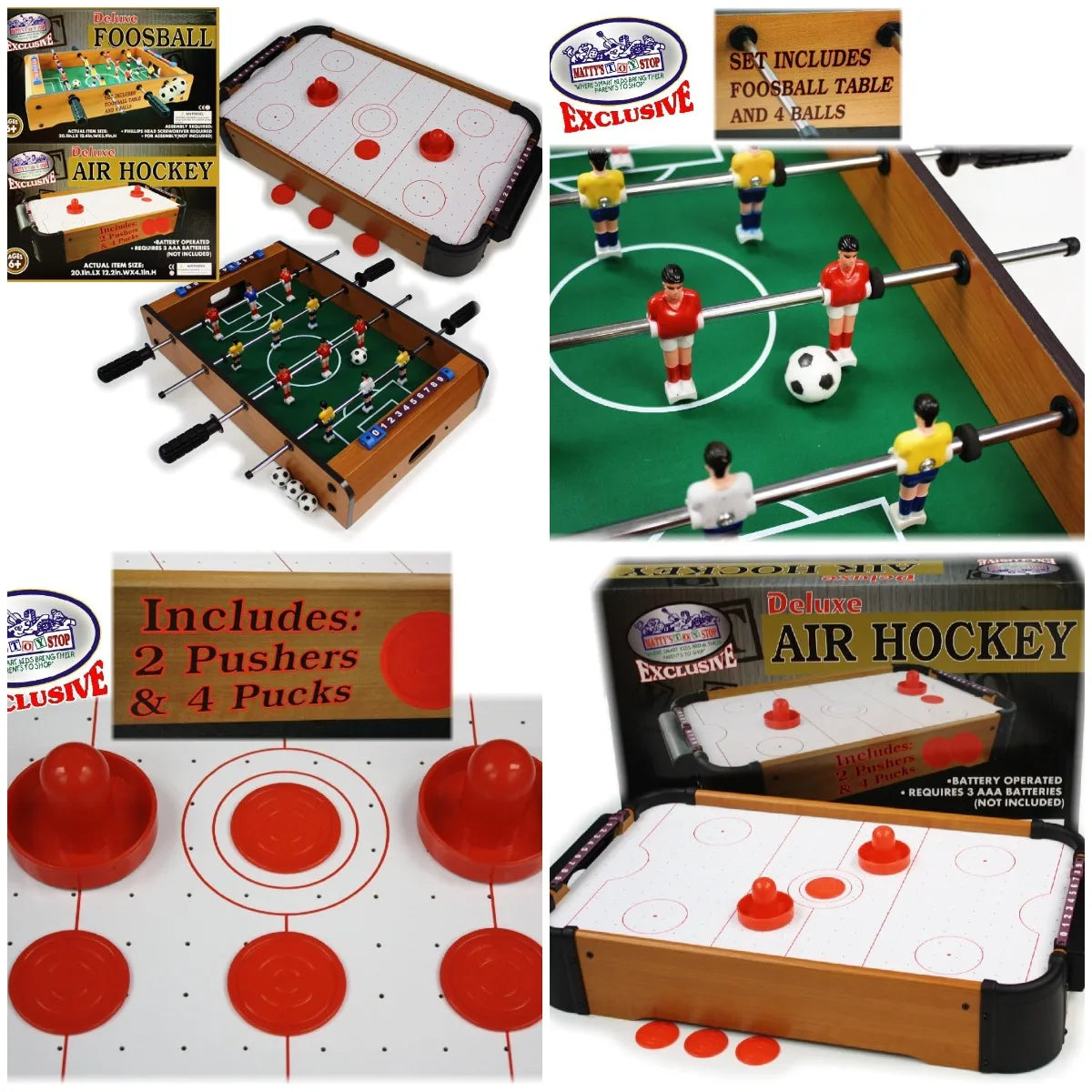 20' Wooden Table Top Air Hockey (Extra Pucks) & Foosball  (Extra Balls)