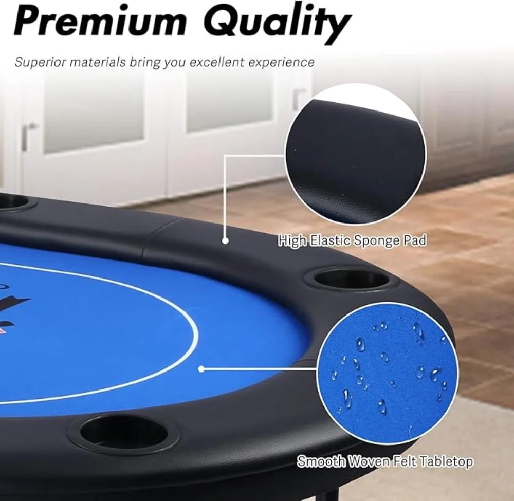 10 Player, 84”Texas Hold’em Foldable Poker Table, cup holders/padded rails