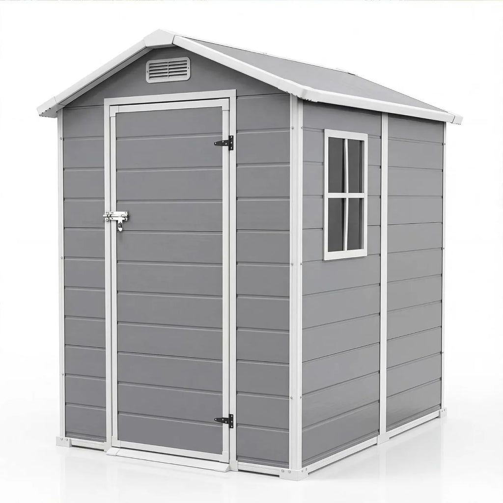 Weatherproof 4x6 Ft Shed With Floor, Lockable Door, Window Storage