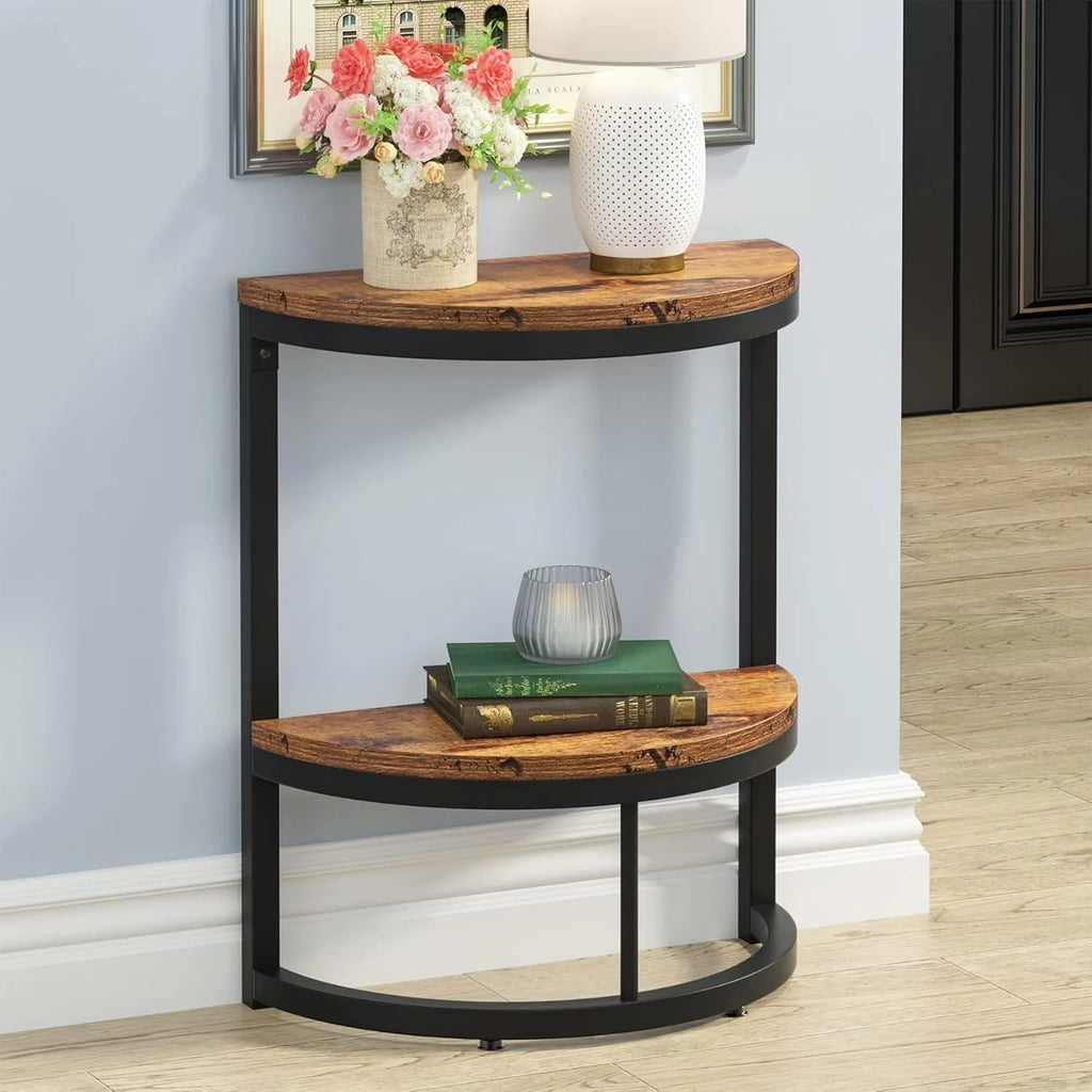 2-Tier End Table Semi Circle, Half Round Side Table.