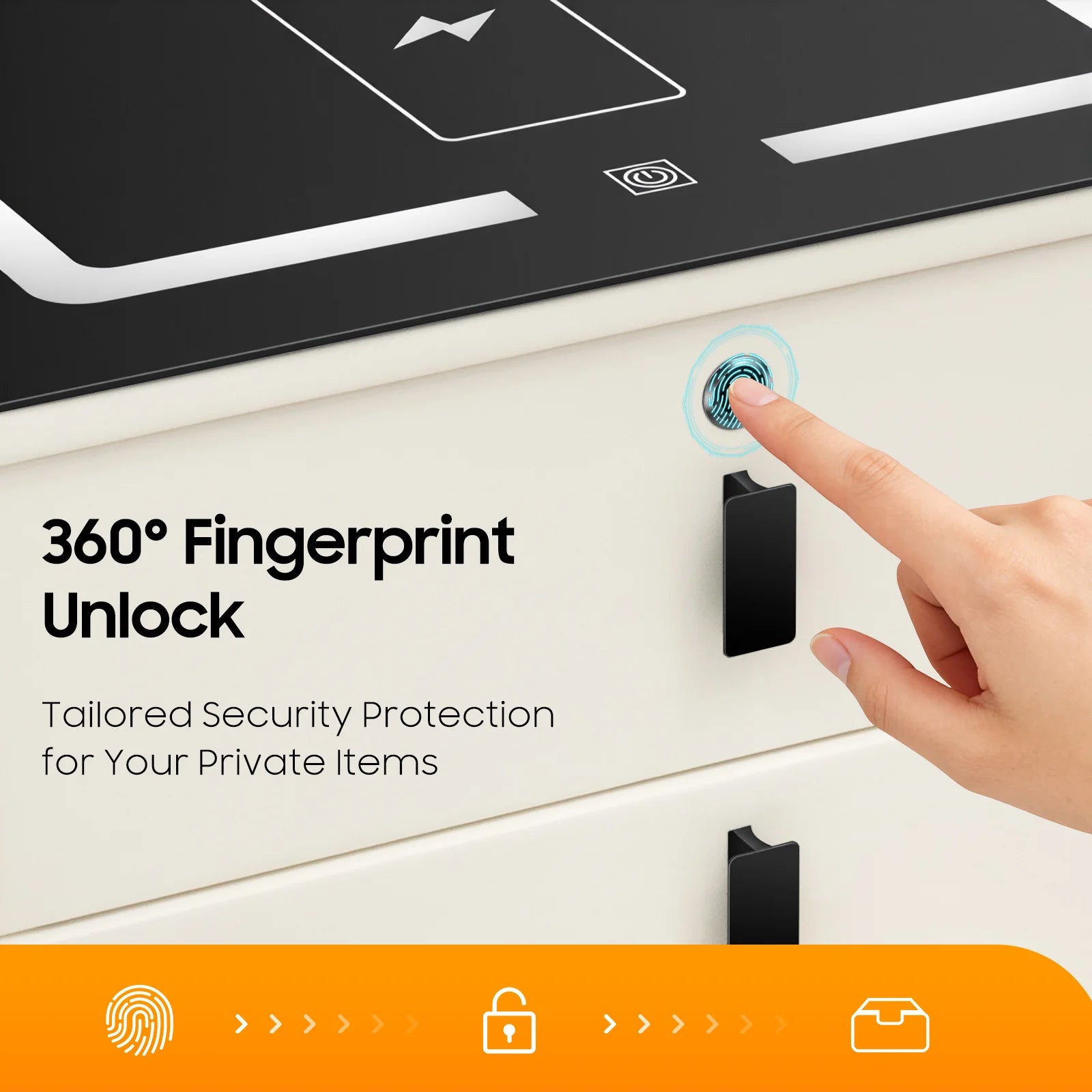 Smart Nightstand/Built-in Bluetooth Speaker, Fingerprint Lock/Wireless Phone Charging
