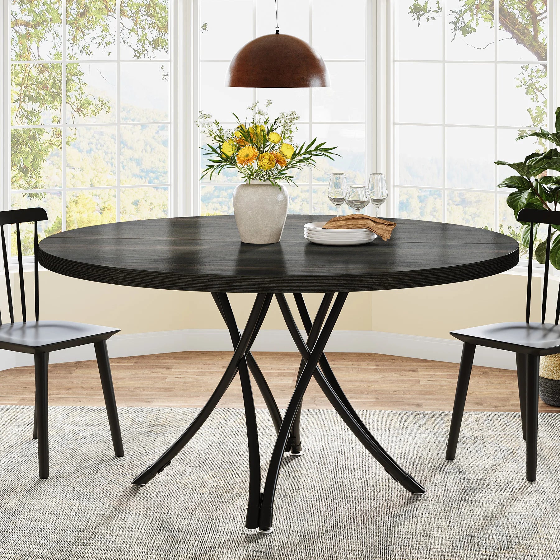 Round Dining Table for 4-6 People, 47-Inch Farmhouse
