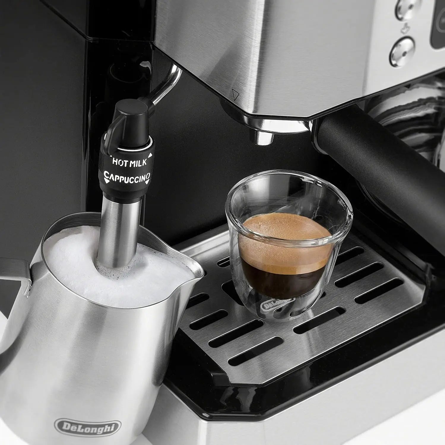 Combination Coffee Maker Espresso Machine Cappuccino Latte Milk Frother Glass Pot