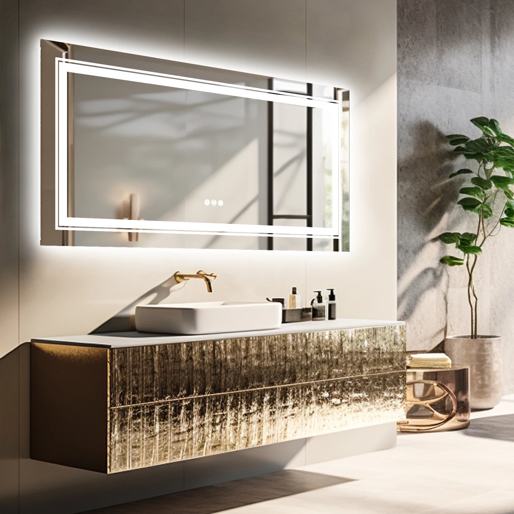 Extra Large Rectangle Bathroom Mirror LED Vanity Dimmable Backlit Anti-Fog