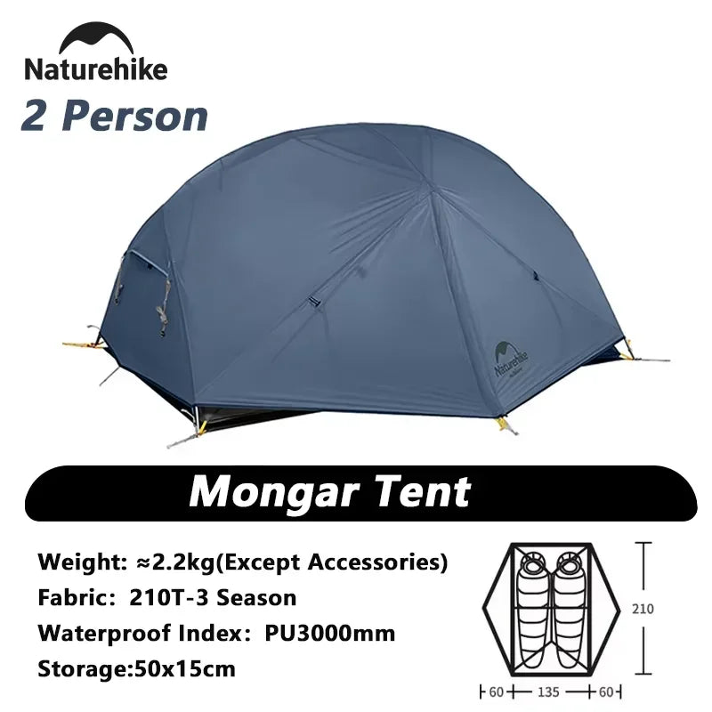 2 Person Tent 20D Nylon 210T Waterproof Ultralight Camping Hiking Tent with Mat Backpacking