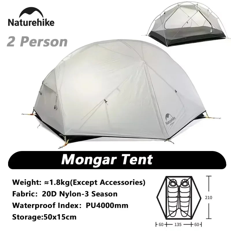 2 Person Tent 20D Nylon 210T Waterproof Ultralight Camping Hiking Tent with Mat Backpacking