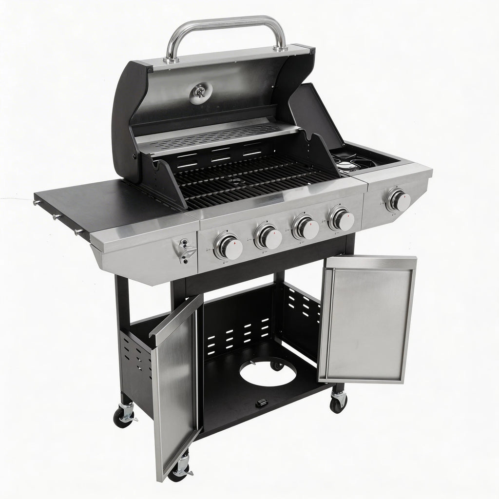 4 Main Burner Stainless Steel Gas Grill with Side Burner,
