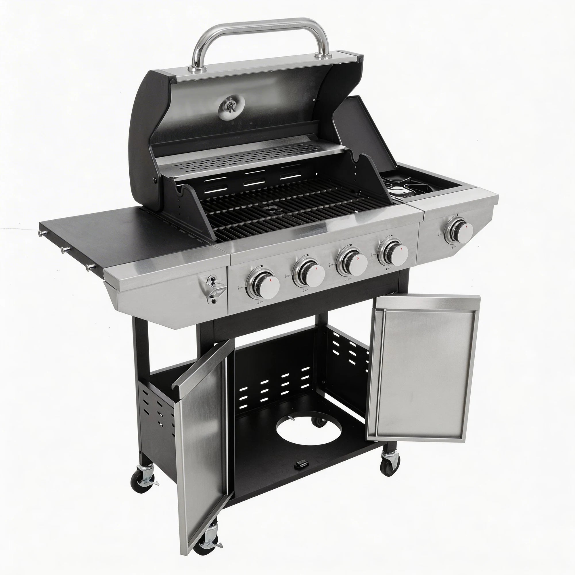 4 Main Burner Stainless Steel Gas Grill with Side Burner,