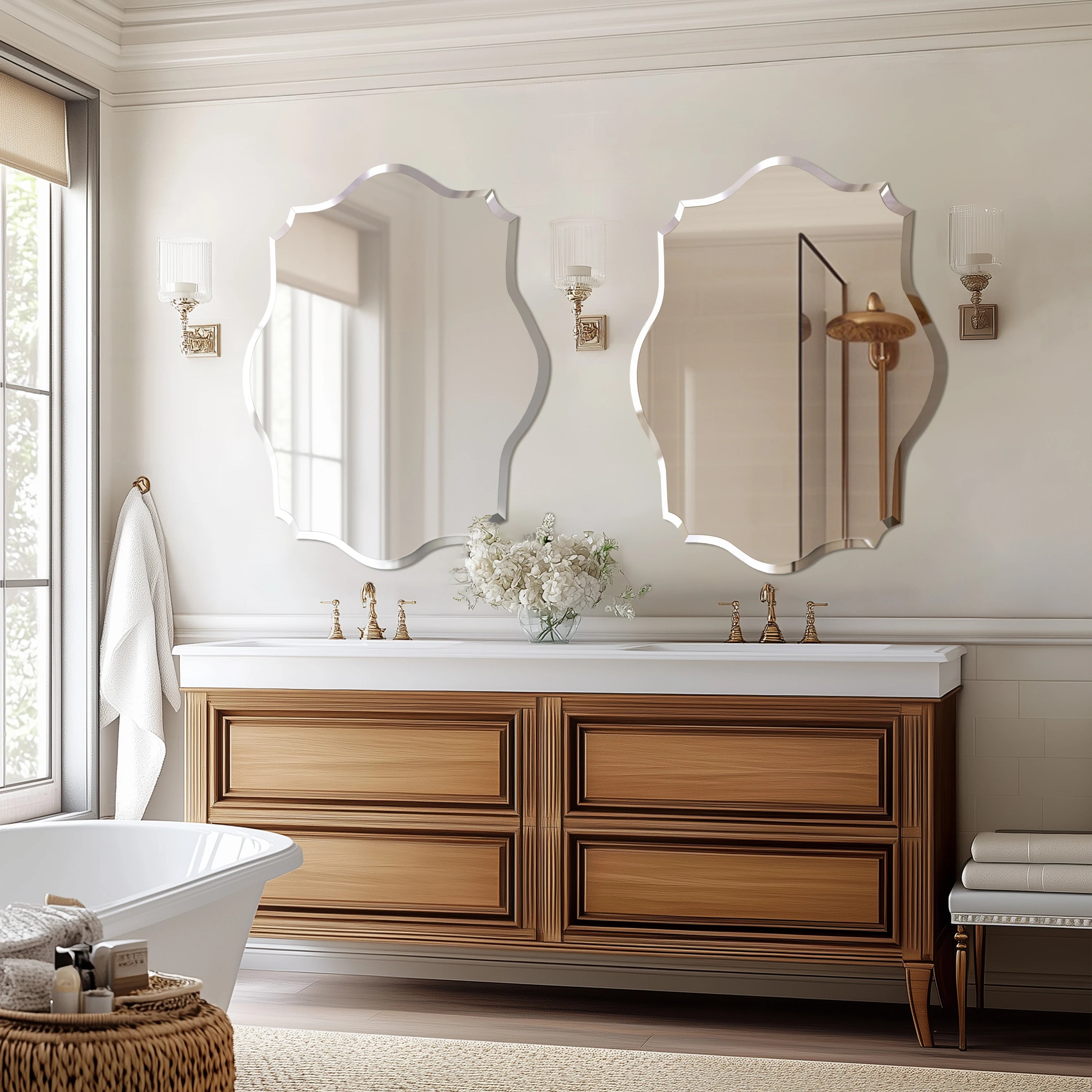 Wall Mirror Scalloped Frameless Beveled Edge Polished