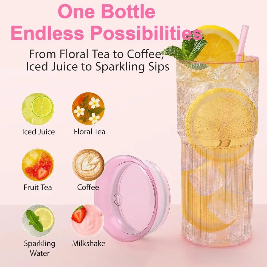 Set of 4/20oz Reusable Tumblers with Lids and Straws