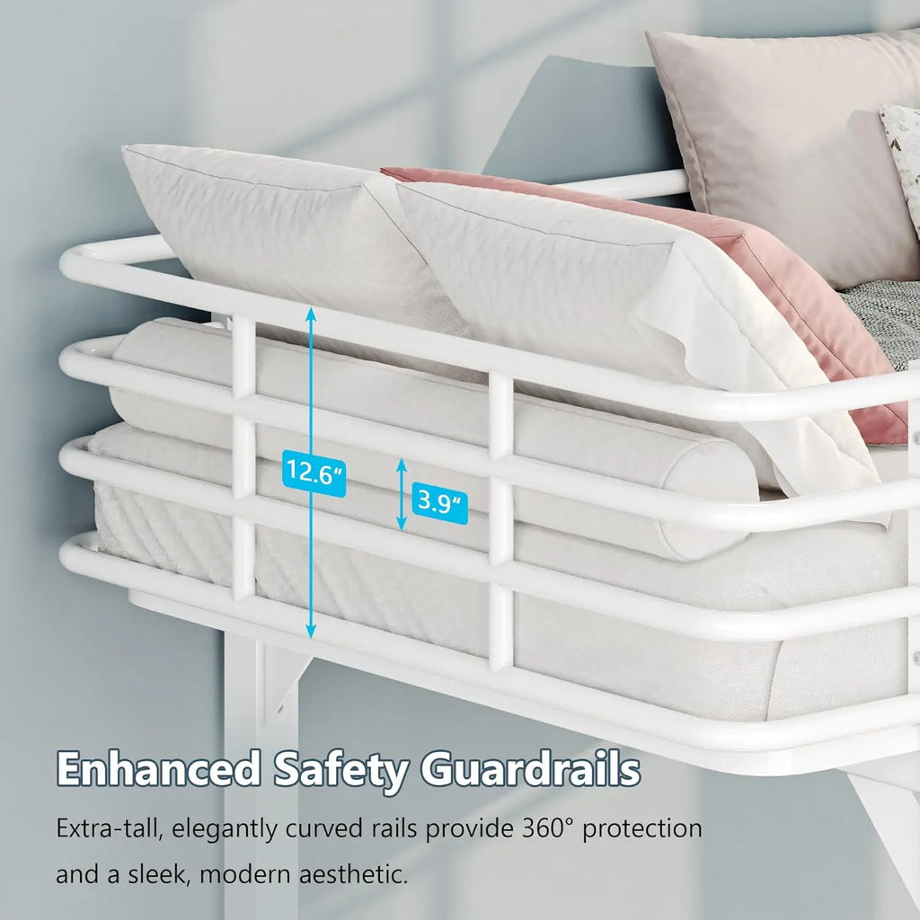 Metal Bunk Bed Twin Over Twin With High Safety Guard Rails