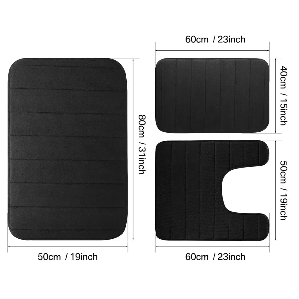 Black Memory Foam Bath Mat Soft Comfortable Super Water Absorption Non-Slip