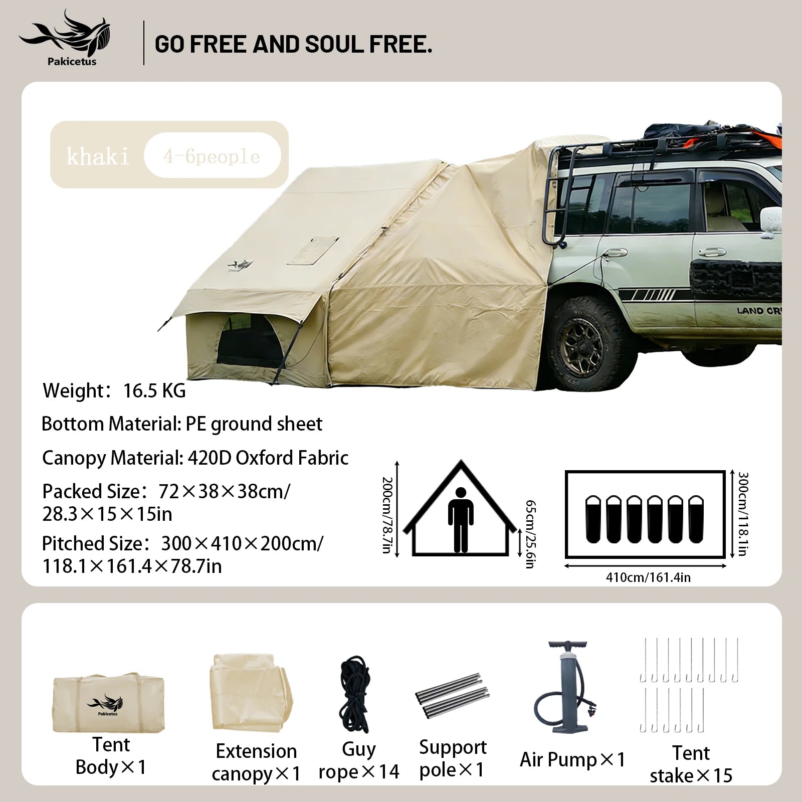 Pakicetus Quick Setup Inflatable Camping Tent, Waterproof Family Tent for 4-8 Persons,