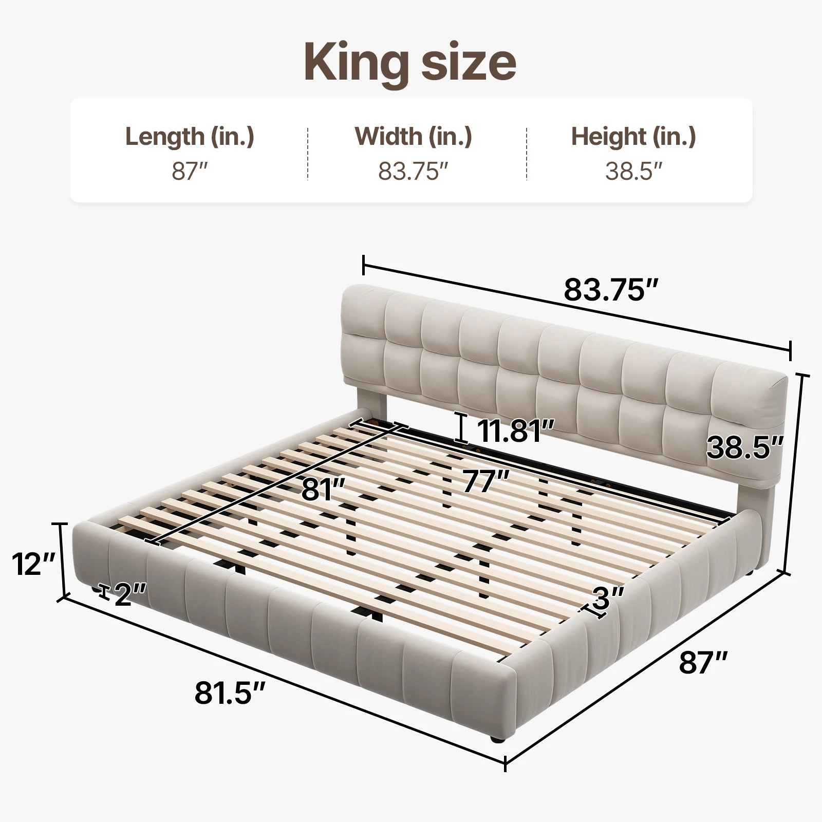 Headboard and Footboard Queen Size Modern Soft Cloud Platform Bed with 38.5-inch,