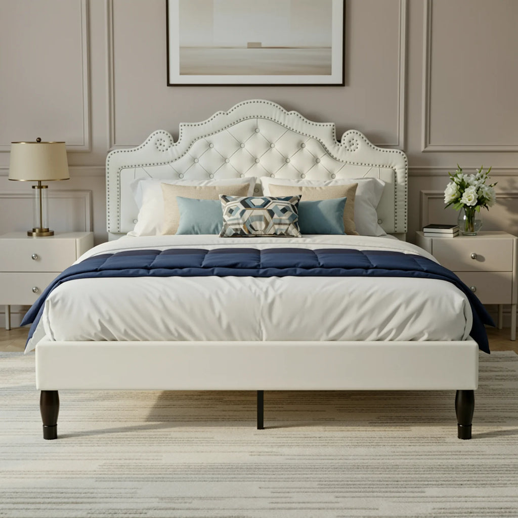 Full/Queen/King Size Velvet Bed Frame with Adjustable Tiara Headboard, Diamond Tufted Upholstered