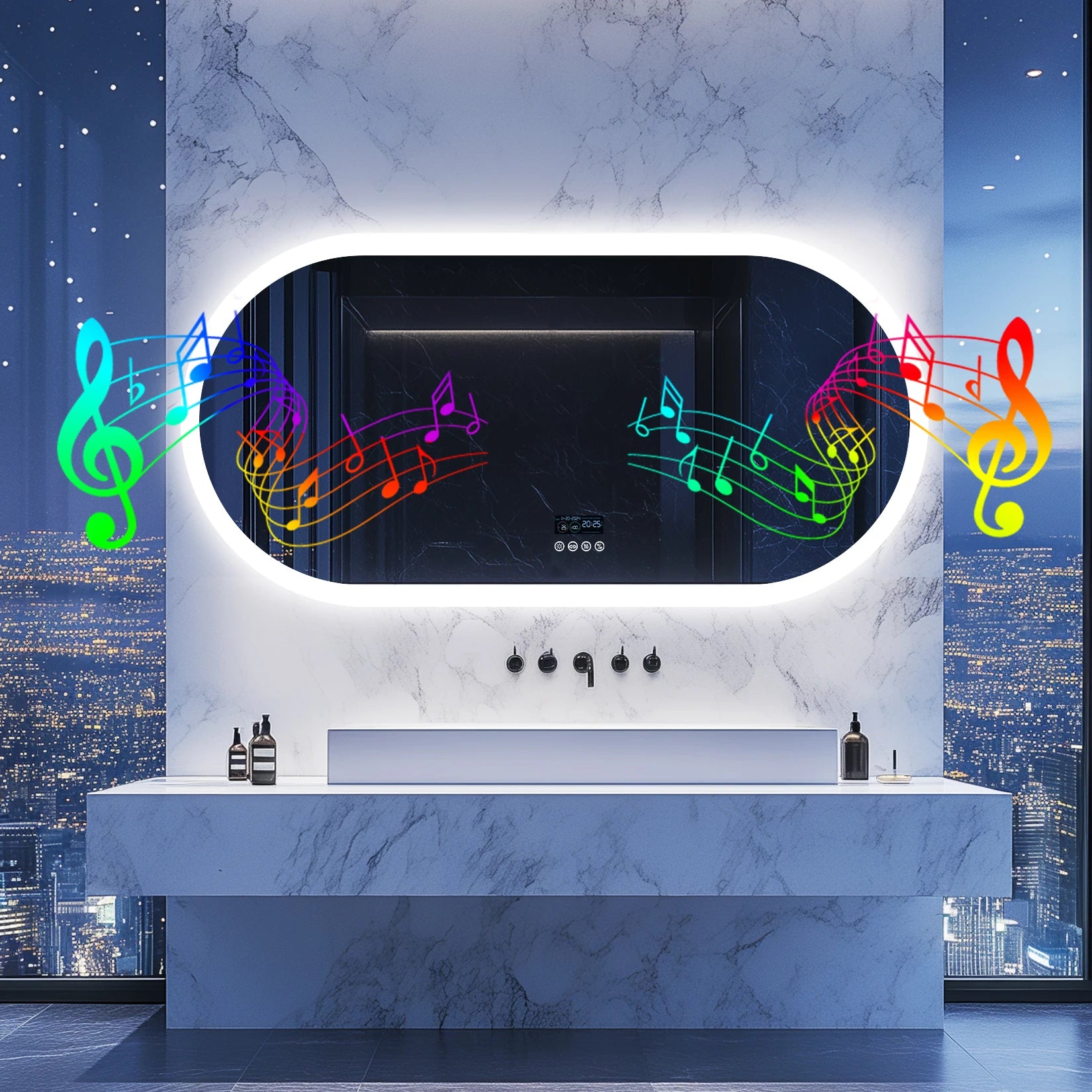 Oval LED Bathroom Mirror with Lights, Anti-Fog, Bluetooth Speaker, 3 Colors Temperature Lighted