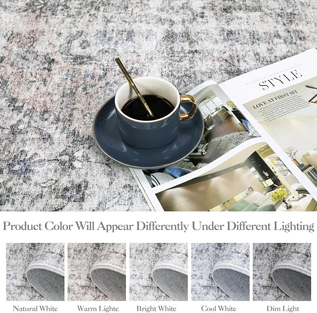 Washable Area Rug Stain-Resistant Throw Rug with Non-Slip