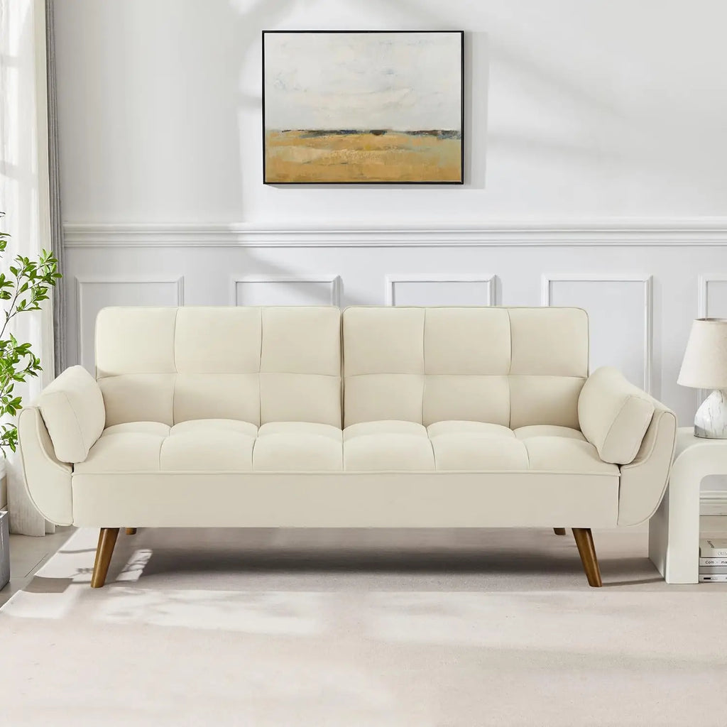 75" Linen Twin Size Futon Sofa Bed. Adjustable Split Backrest