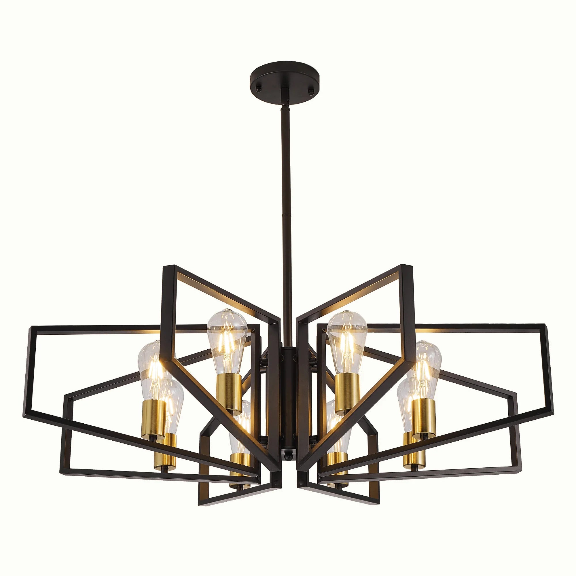 Modern 8-Light Gold and black Geometric Chandelier Adjustable Height Metal Pendant Light