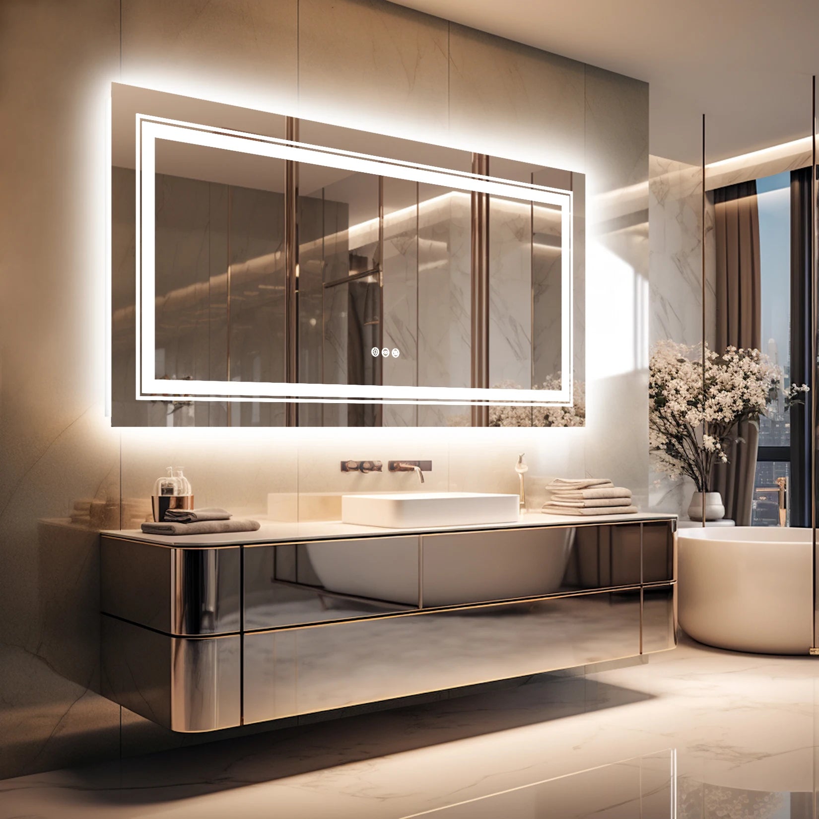 Extra Large Rectangle Bathroom Mirror LED Vanity Dimmable Backlit Anti-Fog
