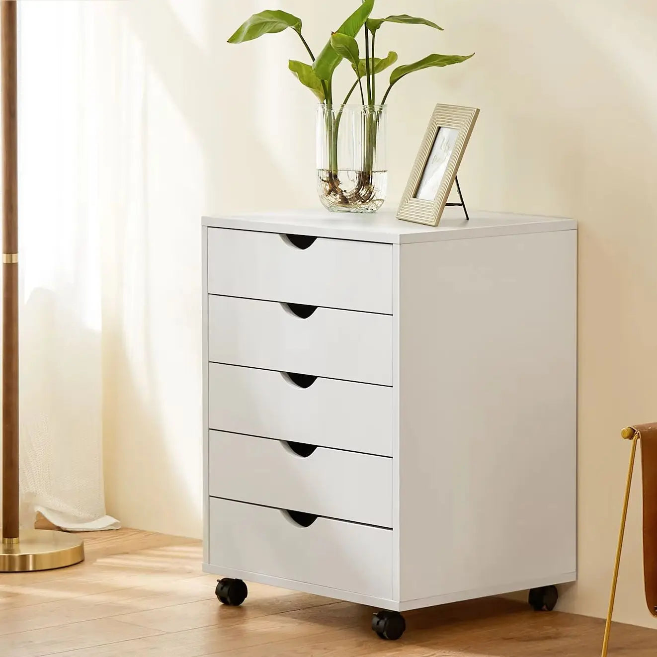 Wood Nightstand Cabinet 5 Drawers Waterproof Surface