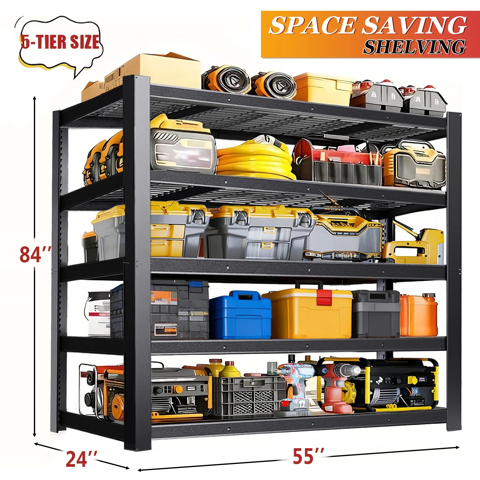 84 Inch Heavy-Duty Metal Storage Rack with 2000 lb Capacity per Layer