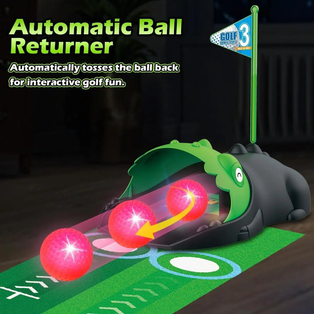 Kids Toy Golf Set Auto Returner Night Light Golf Balls Mat