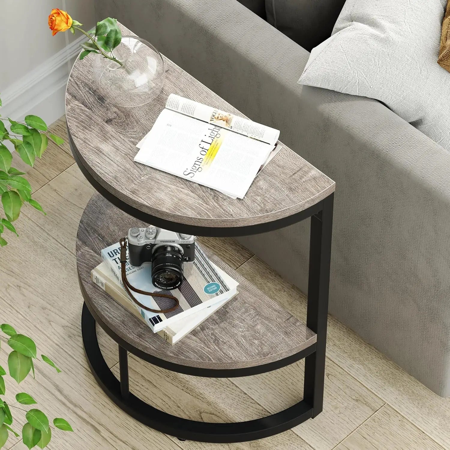 2-Tier End Table Semi Circle, Half Round Side Table.