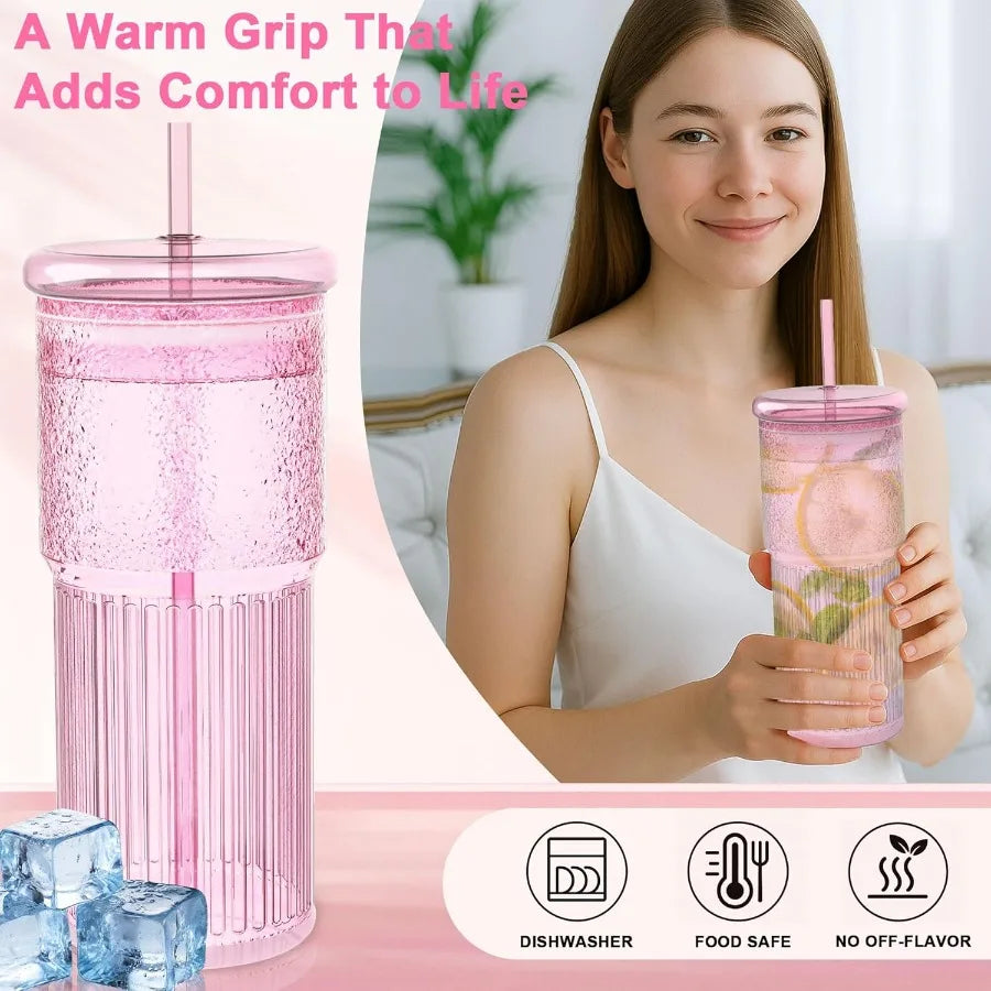 Set of 4/20oz Reusable Tumblers with Lids and Straws