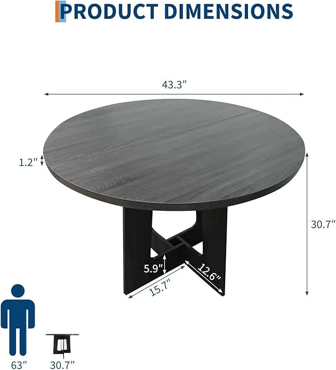 Round Dining Table for 4, 43.3" Wood Kitchen Table with Cross Base,
