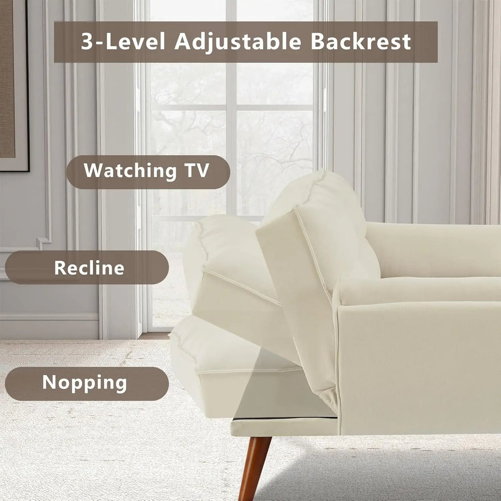 75" Linen Twin Size Futon Sofa Bed. Adjustable Split Backrest