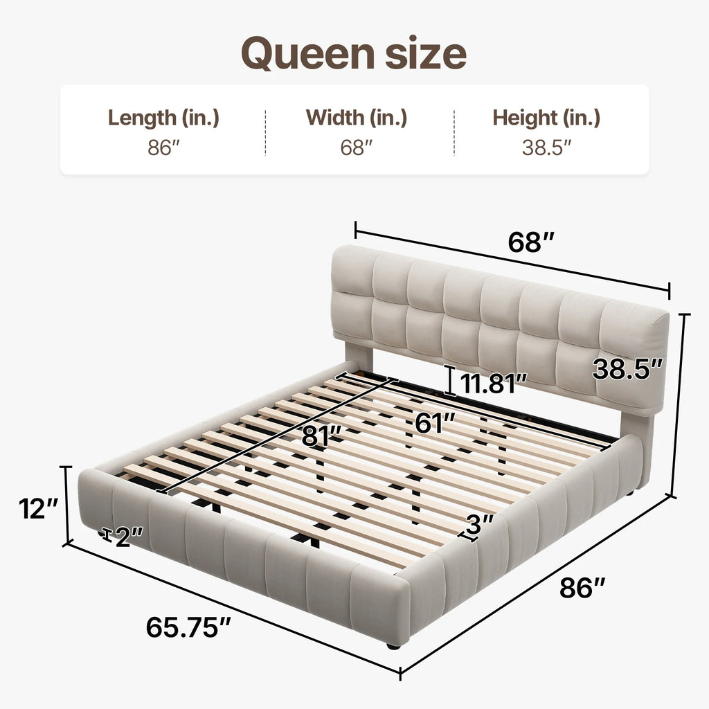 Queen Size Modern Cloud Platform Bed with 38.5-inch High Headboard/Footboard,