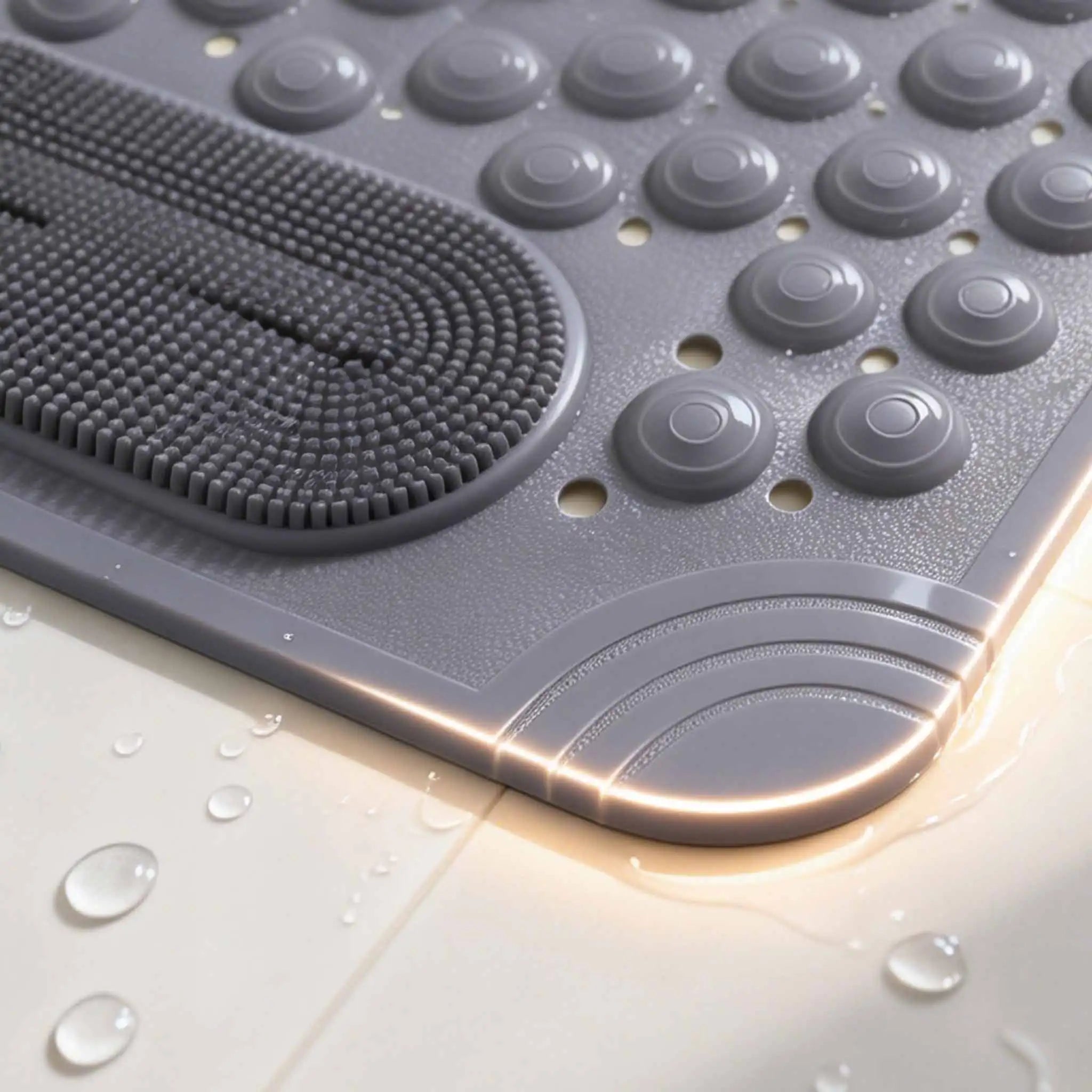 1pc non-slip shower mat. Drain holes and suction cups, foot massage.