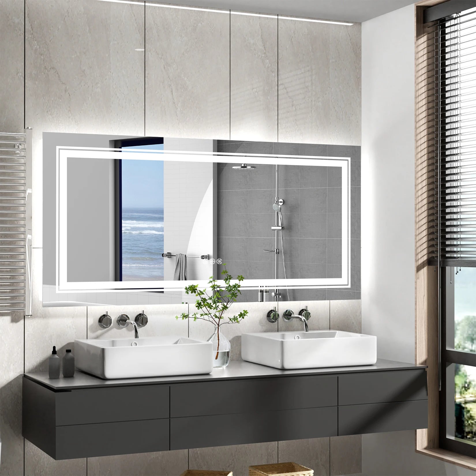 Extra Large Rectangle Bathroom Mirror LED Vanity Dimmable Backlit Anti-Fog