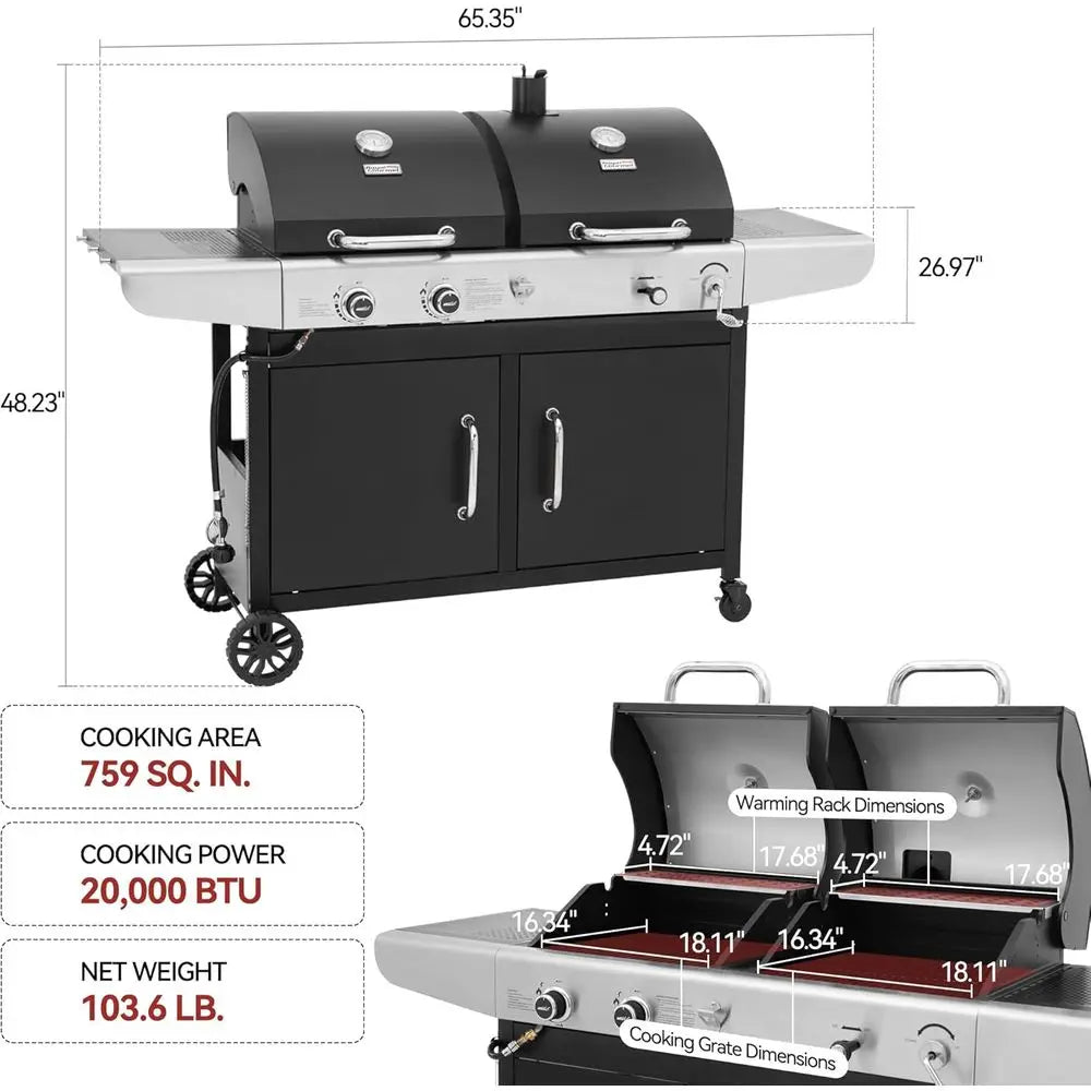 ZH3002C Propane Gas and Charcoal Grill Combo with Cover,