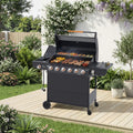 6 Burner BBQ Propane Gas Grill with Side Burner 72000 BTU Output Stainless Steel Barbecue Grill with Cast Iron Grates and Side