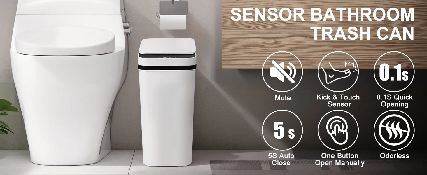 2 Pack 12L  Automatic Trash Cans Touchless Motion Sensor Slim with Lid