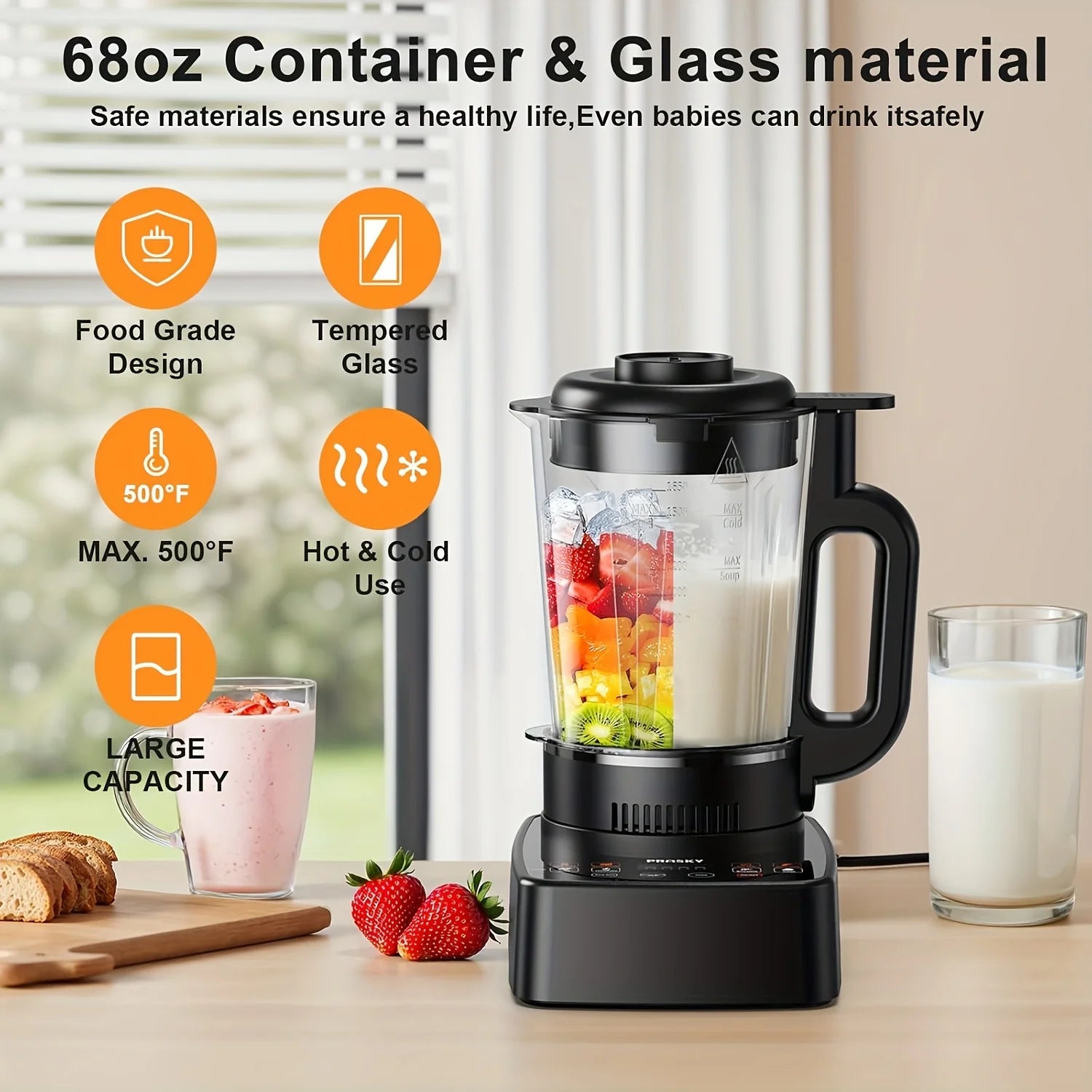 2400W Heating Blender 25000 RPM Heavy Duty Auto Clean 55oz Glass Jar and cup To-Go Cup
