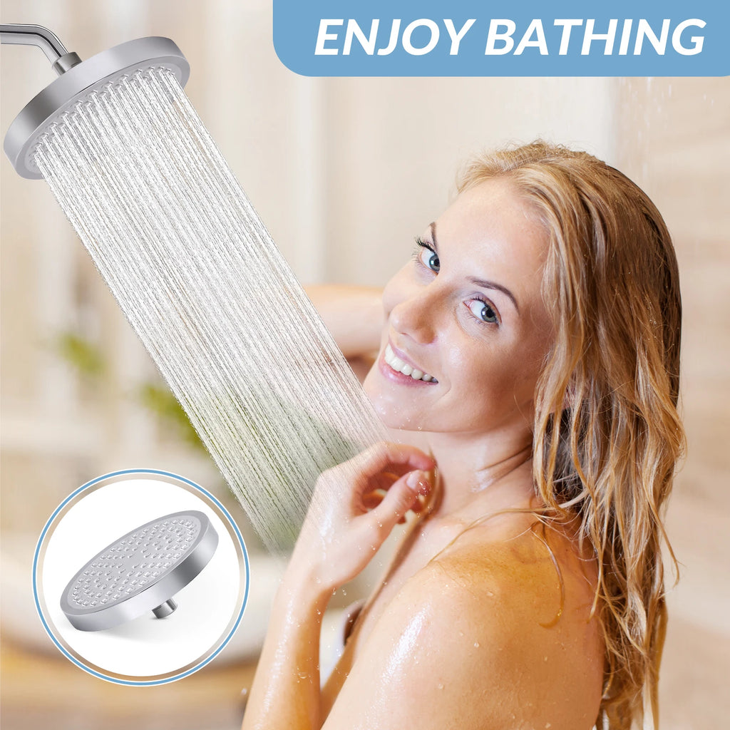 Shower Head High Pressure Rain Adjustable Stainless Steel 6 Inch Wall Mounted