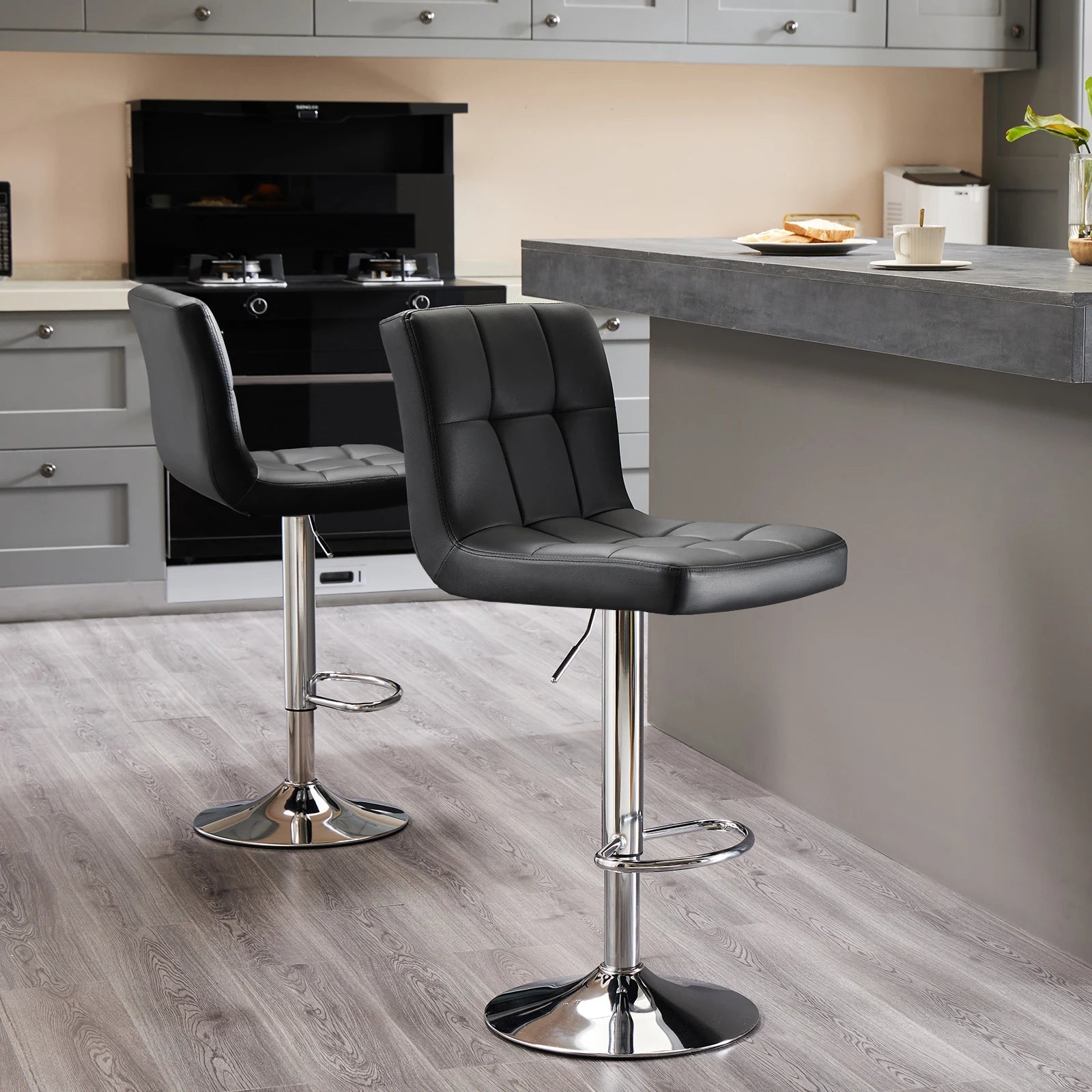 JHK PU Leather Bar Stools Set of 2,Upholstered Counter Height