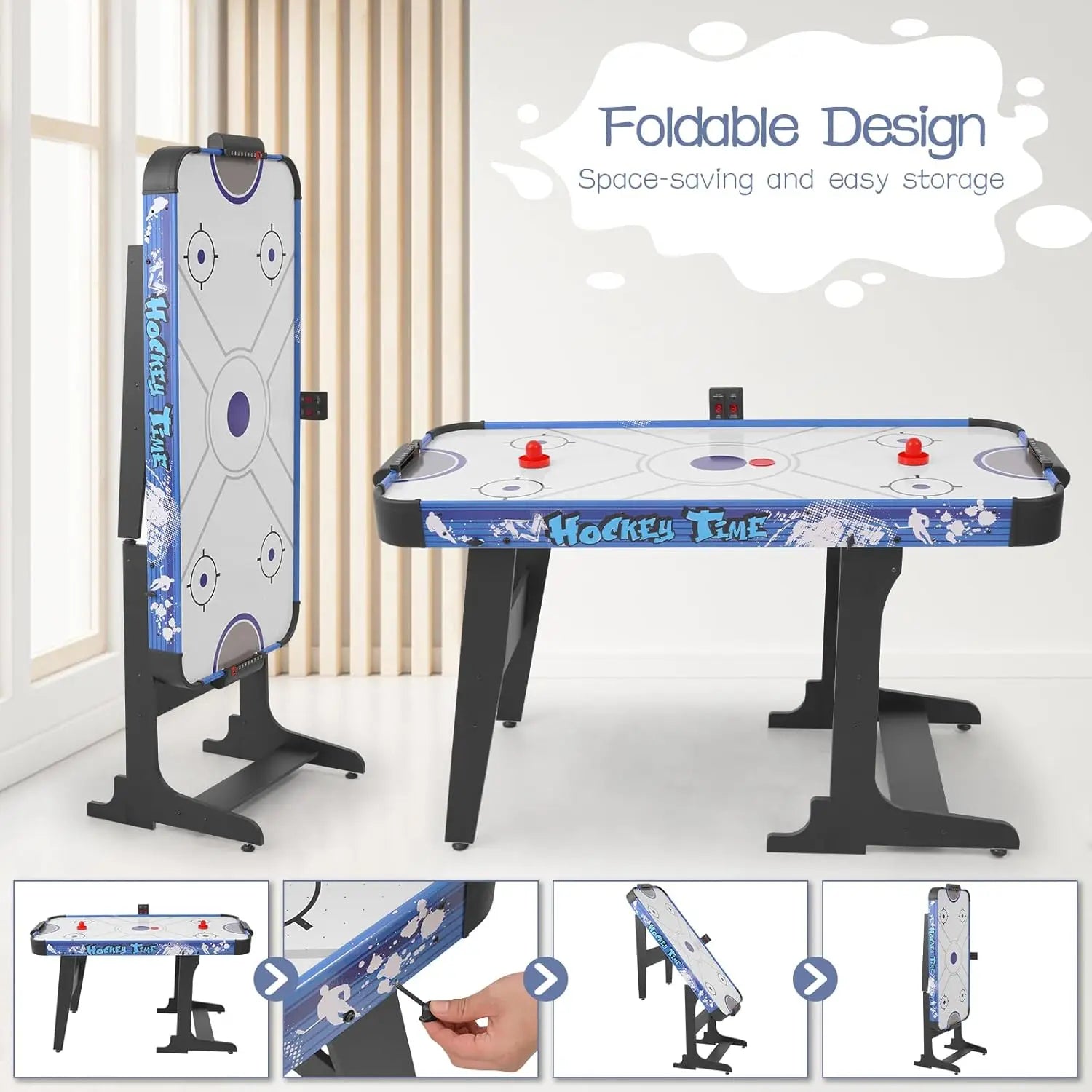 58” Foldable Air Hockey Table Gaming Set with 2 Pucks